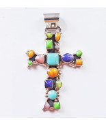 Mexican Sterling Silver Multi-Gemstone Mosaic Cross Pendant  - £71.18 GBP