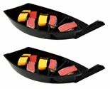Ebros Japanese Black Plastic Lacquer Sushi Fishing Boat Serving Plate Se... - $33.99