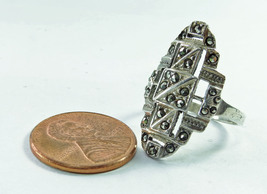 Art Deco Marcasite Sterling Silver Ring, Sz 6 - £32.65 GBP
