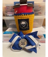 Buffalo Sabres Coffee Cup Cozie with matching Sabres Hair Bow - FREE SHI... - £8.47 GBP