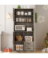 Pantry Cabinet with 2 Drawers and Open Shelves, Tall Freestanding Kitche... - €703,60 EUR
