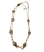 Vintage Makamol Beaded Facet Long Necklace Blue Gold Diamond Shape State... - £10.67 GBP