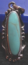1.45&quot; x 0.5&quot; Sterling Silver Blue Turquoise Antique Style Pendant - £51.28 GBP