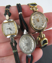 x3 ladies vintage watch lot 10K GOLD rgp HAMILTON ELGIN WALTHAM 1950&#39;s 1... - $46.74