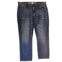 AKD MKS Dark Wash Jeans 44x32 Front Stripes Fading Baggy HipHop Streetwear Y2K - £25.97 GBP
