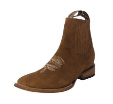 Mens Light Brown Ankle Boots Chelsea Nubuck Leather Stitch Casual Hombre... - £68.79 GBP