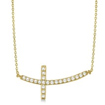 0.75CT Round Moissanite Sideways Curved Cross Pendant 18&quot; 14K Yellow Gold Plated - £59.82 GBP