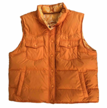 Lands End DOWN Puffer Vest Women Large Reversible Paisley Orange Quilted Snap Up - £19.90 GBP