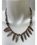 Vintage Tibetan Coral Turquoise Bead Silver Tone Spear Necklace Choker M... - $47.36 CAD