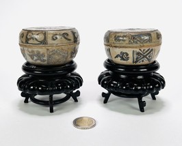 2 x  Sawankhalok pottery  bowl on wooden stand  South - East Asia , 19th century - £168.09 GBP