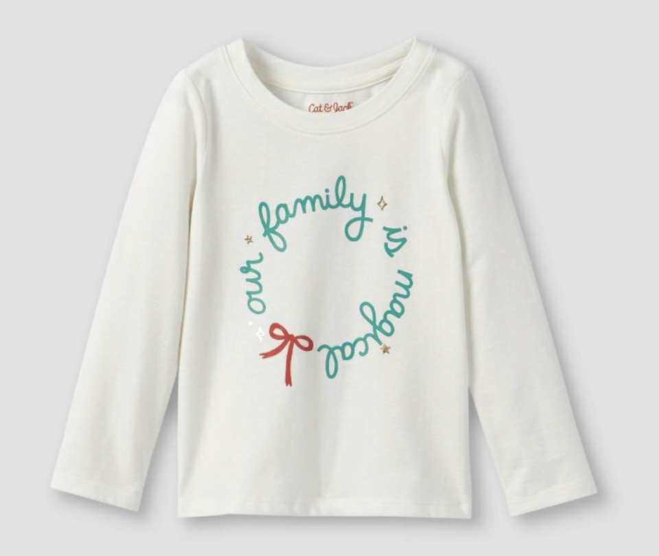 NWT Cat &amp; Jack Kids Girls Long Sleeve Our Family Is Magical T-Shirt, White - $3.49