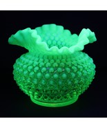 Fenton Topaz Yellow Vaseline Opalescent Hobnail Spittoon Art Glass Vase B - $163.34