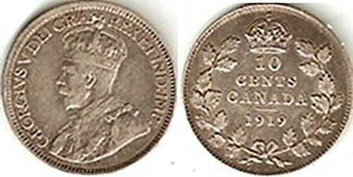 Canada Ten Cents 1919 XF - $12.04