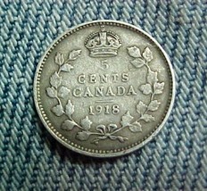 Canada Five Cents 1918 Silver Fine 101, Uncertified,circulated - £6.28 GBP