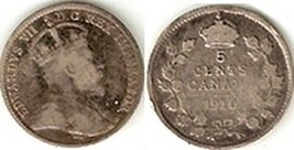 Canada Five Cents 1910 Silver VG - $8.04