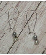 Freshwater Pearl Glass Bali Pierced Earrings Handmade Silver White Grey New - $11.57