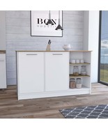 White Kitchen Island w/ Cabinets &amp; Shelves | Natural Oak Top - £574.19 GBP