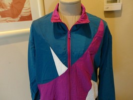 Vtg 90&#39;s Purple Teal White Colorblock Reebok Nylon Track Jacket Adult XL Nice - £34.50 GBP