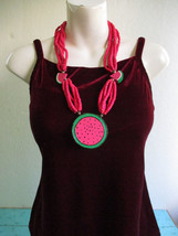 Pink Painted Wood Bead Watermelon Fruit Necklace Made in the Philippines Vintage - £19.63 GBP