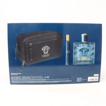 Versace EROS by Gianni Versace 3 Piece EDT Gift Set for Men Travel + Spray + Bag - £94.42 GBP