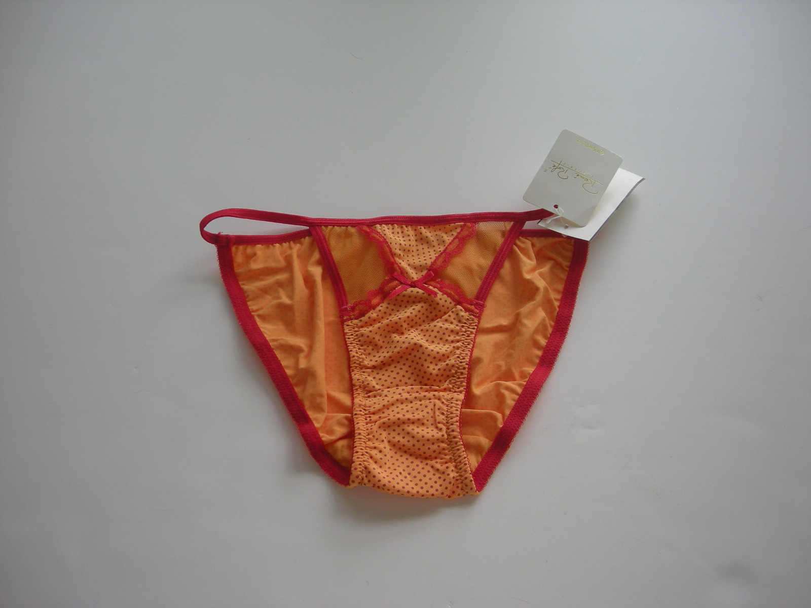 Rene Rofe Silky Red and Orange String Bikini with Dots Size 6 - $6.99