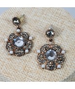 Vintage Earrings Rhinestones w/ Gold Tone 1.5 Inch Dangle Drop - $9.50