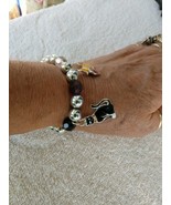 Women&#39;s Bracelet Black/ Clear/Silver Beads With Cat Charms One of a Kind... - £17.17 GBP