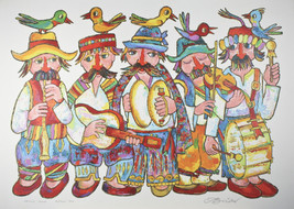 &quot; Cinq Musiciens &quot; Par Jovan Obican Signée Artiste Preuve Ap De 300 Lithographie - £1,300.06 GBP