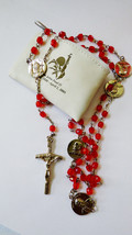VTG  Red  Beads Rosary  necklace w bag pouch Pope John Paul II - £27.37 GBP