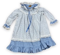 Vtg Handmade Girls Blue Gingham White Eyelet Dress Ruffle Sleeves Lace 2... - £17.48 GBP