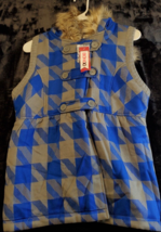 Bongo Vest Womens XL Blue Gray Check 100% Acrylic Sleeveless Hooded Button Front - £14.28 GBP