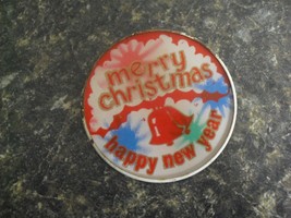 Vintage 1960s Magic Motion Merry Christmas Pinback Pin 2 1/2&quot; Wide - $21.78
