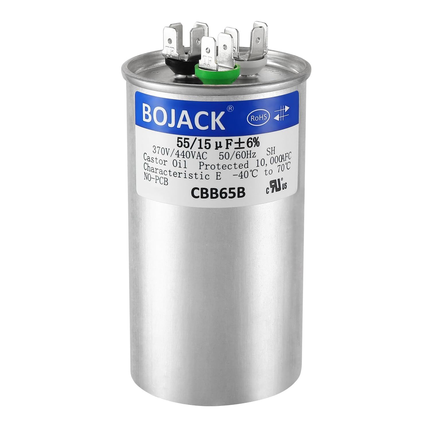 Bojack 55+15 Uf ±6% 55/15 Mfd 370/440 Vac Cbb65B Dual Run Start Round Ca... - $30.92