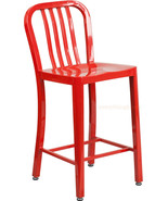 Mid-Century Red &#39;Navy&#39; Style Counter Stool Cafe Patio Chair Outdoor Comm... - $2,632.98 MXN
