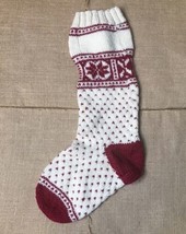 Nordic Fair Isle Cream Brick Red Knit Sweater Stocking Christmas Holiday... - $13.86