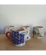 Miyabi Hand Painted Rabbit Coffee Mug Yokohama Studio Blue Red Flowers B... - $637.32 MXN