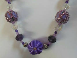 Vintage Purple Floral Glass/Plastic/Metal Bead Toggle Necklace - £31.13 GBP