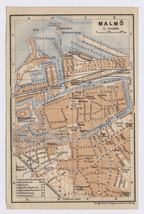 1914 Antique City Map Of Malmö Malmo Malmoe / Sweden - £21.91 GBP