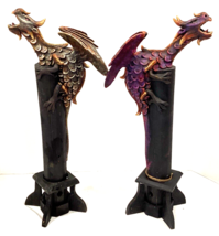 Set of 2 Dragon Incense Burners Gothic Steampunk Fantasy 17&quot; TALL Wooden... - $35.53