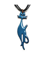 Hand-Crafted Fair Trade Blue Enamel on Copper Cat Pendant Necklace Jewelry - £11.70 GBP