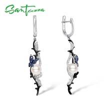 SANTUZZA Silver Earrings For Women 925 Sterling Silver Drop Earrings Blue Butter - £38.39 GBP