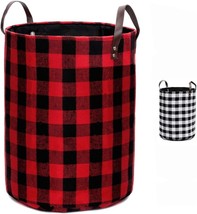 Collapsible Medium Laundry Storage Basket Clothes, Towels, Toys, Red Black Grid - £24.57 GBP