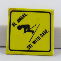 Vintage Ski Pin - Be Aware Ski With Care  Ski Caution Pin - Paper Pin - £11.76 GBP
