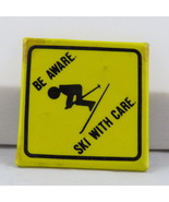 Vintage Ski Pin - Be Aware Ski With Care  Ski Caution Pin - Paper Pin - $20.73 CAD
