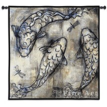 53x53 KOI CIRCLE Fish Dragonfly Asian Tapestry Wall Hanging - £141.93 GBP