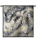 53x53 KOI CIRCLE Fish Dragonfly Asian Tapestry Wall Hanging - £139.55 GBP