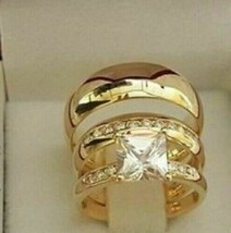 14K Placcato Oro Giallo Bianco Zircone Cubico Matrimonio Lui Lei Trio Se... - $132.30