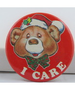 Vintage Christmas Pin - I Care Teddy Bear Graphic - Celluloid Pin  - $20.75 CAD