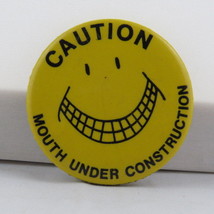 Vintage Dental Pin - Caution Mouth Under Construction Happy Face - Cellu... - £11.99 GBP