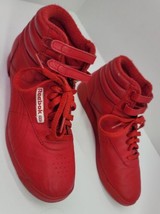 VTG Reebok Classic Red Hi Top Sneakers Shoes Double Strap Lace Up Womens 9.5 - £38.66 GBP